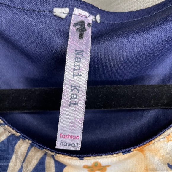 Nani Kai Women’s Floral Sleeveless Hawaiian Slip Midi Dress Navy Blue - Picture 6 of 8